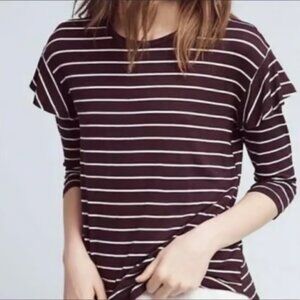 Anthropologie Dolan Maroon Striped Flutter Sleeve Top - Size Medium
